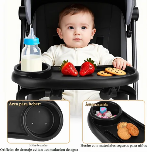 Vista 4 de Bandeja universal para refrigerios para cochecito compatible con Mockingbird y la mayoría de los demás, bandeja universal ajustable para cochecito