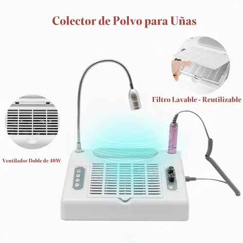 Vista 5 de TFCFL Colector de polvo de uñas 5 en 1, colector de polvo profesional de vacío de uñas + taladro eléctrico de uñas + lámpara de secado de uñas