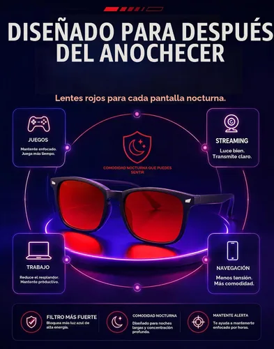 Vista 6 de TIJN Gafas de dormir con bloqueo de luz verde azul, lente de luz roja para juegos de computadora, fatiga de pantalla y protección UV Negro