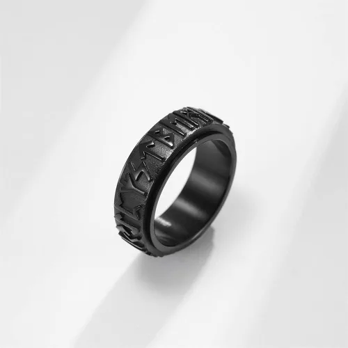 Vista 5 de ZKXXJ Anillo giratorio vikingo personalizado para hombres, de acero inoxidable, con nombre personalizado, anillo vikingo nórdico, antiansiedad