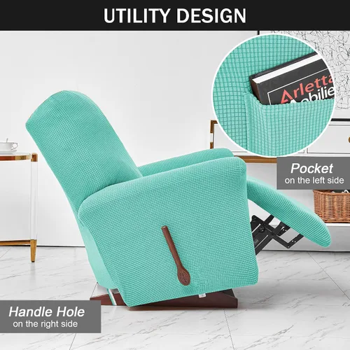 Vista 4 de CONRUSER Fundas elásticas para sillas reclinables, funda suave de 4 piezas, funda gruesa para sofá individual, funda de jacquard con bolsillo