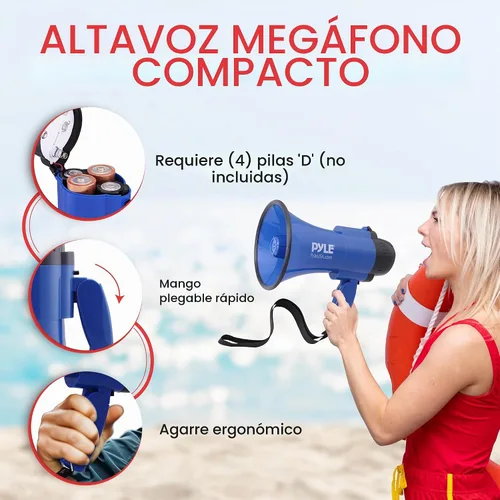 Vista 3 de Pyle Megáfono compacto con batería con sirena, 30 W de potencia, micrófono, 2 modos, sonido PA, megáfono, rango de 1200 yardas, mango plegable
