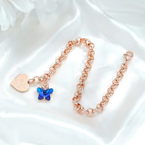 Vista 6 de IEFWELL - Pulseras con dijes con iniciales de corazón para mujer, pulseras con mariposas de cristal para niñas adolescentes, delicadas pulseras