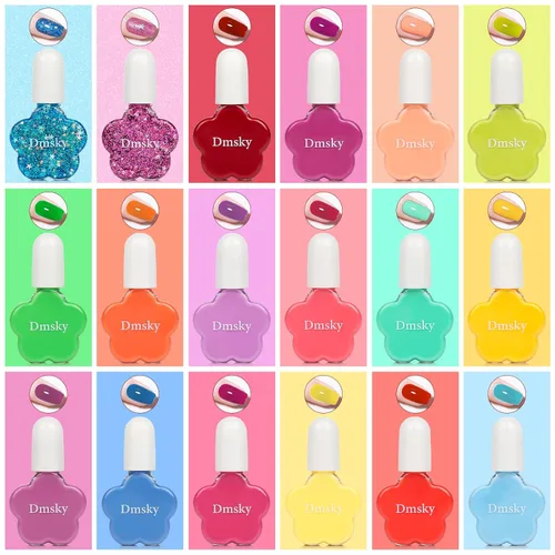 Vista 2 de Dmsky Juego de esmaltes de uñas para niños, 18 colores de esmalte de uñas pelable a base de agua de secado rápido para niños, kit de esmalte de uñas