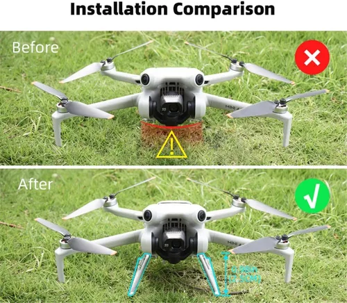 Vista 3 de Tren de aterrizaje plegable para DJI Mini 4 PRO Cámara Drone Anti-caída Gimbal Protector Heighten 0.984 in Extender Pierna Aviones Quadcopters gris