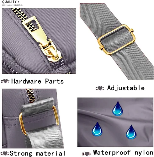 Vista 4 de DIHKLCIO Bolsos cruzados de nailon para mujer, monederos y bolsos de mano, bolsas de mensajero casuales para mujer, bolso cruzado negro impermeable