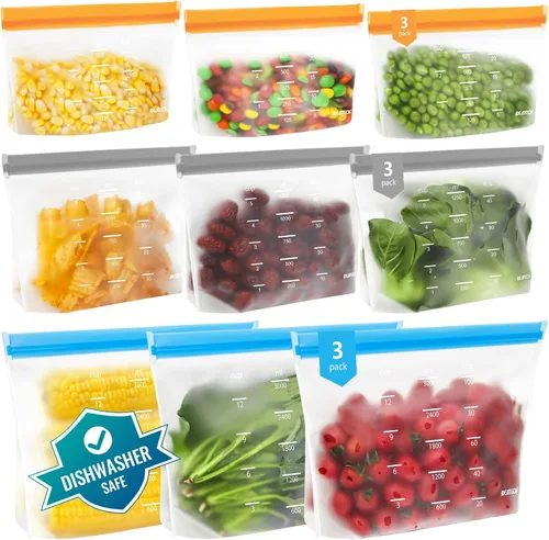 Vista 11 de Bolsas de almacenamiento reutilizables aptas para lavavajillas de pie, bolsas de sándwich reutilizables sin BPA – Bolsas de congelador de un galón a