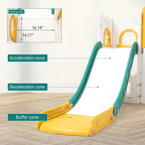 Vista 7 de Juego de toboganes 8 en 1 para niños, centro de actividades para interiores y exteriores, juego de tobogán escalador para niños con aro