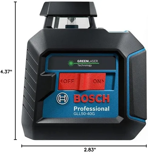 Vista 11 de Bosch GLL50-40G - Láser de línea cruzada autonivelante de haz verde de 360 grados, incluye 4 pilas AA, soporte en L, clip para techo y estuche