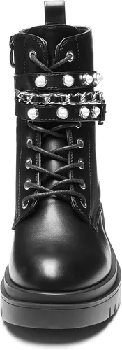 Vista 4 de DREAM PAIRS Botas de combate con plataforma de moda para mujer, con cordones, suela gótica, botines de tobillo, plateado