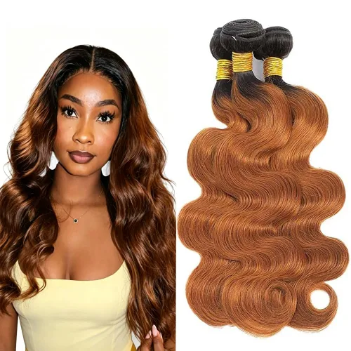 Vista 230 de P4613 Cabello humano rizado onda profunda marrón y paquetes mixtos 8 10 12 P4613 Ombre Marrón-Rubio-DP