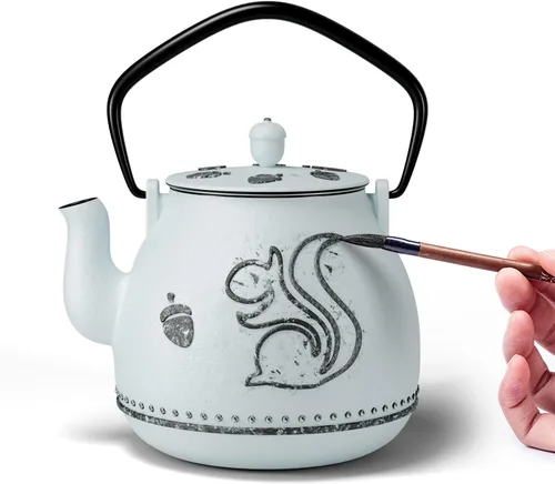 Vista 18 de Toptier Tetera con Infusor Extraíble, Hervidor de Té de Hierro Fundido Apto para Estufa, Diseño Cilíndrico de Geometría Sólida, Tetera Recubierta