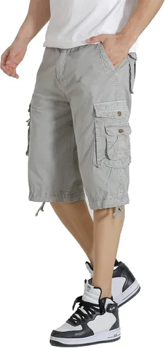 Vista 2 de Pantalones cortos de carga para hombre, con múltiples bolsillos, de sarga de algodón, de ajuste relajado, camuflaje para exteriores