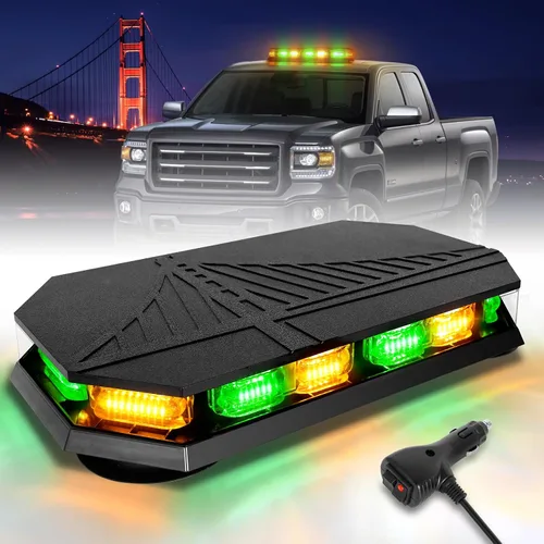 Vista 7 de HLauto Barra de luces estroboscópicas de emergencia 406D en la azotea, 102 LED ámbar mini faro de seguridad intermitente barra de luces de tráfico