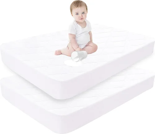 Vista 10 de Ruili Protector de colchón impermeable de viscosa de bambú y rayón, paquete de 2 fundas acolchadas para colchón de bebé, colchón suave de viscosa