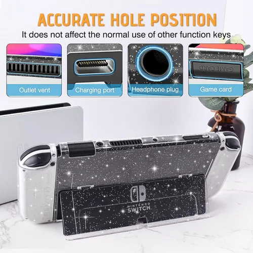 Vista 2 de DLseego Protective Glitter Case Compatible with Switch OLED Console Updated Version, Glitter Bling Soft TPU Cover with Shock-Absorption and