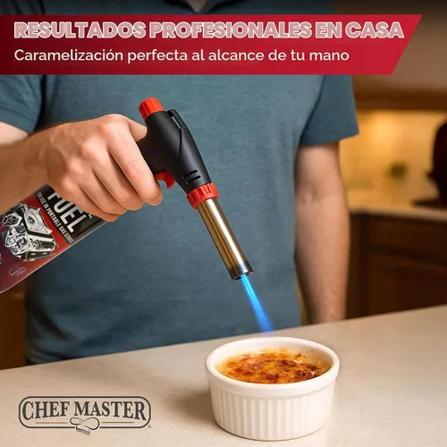 Vista 7 de Chef Master 90022 - Encendedor de butano con 4 botes de estaño de combustible de butano, antorcha de cocina recargable y antorcha de cocina