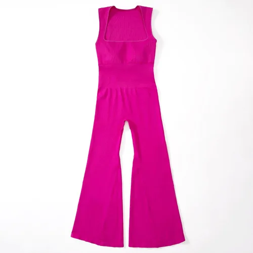 Vista 7 de OMKAGI Mono sin costuras de una pieza para mujer, sin mangas, con cuello cuadrado, bodycon