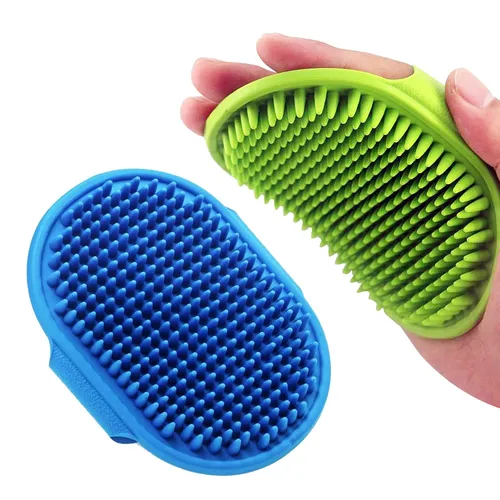 Vista 10 de Cepillo para aseo de perros, cepillo de baño con champú para mascotas Lilpep, masaje relajante, peine de goma con mango de anillo ajustable para Azul