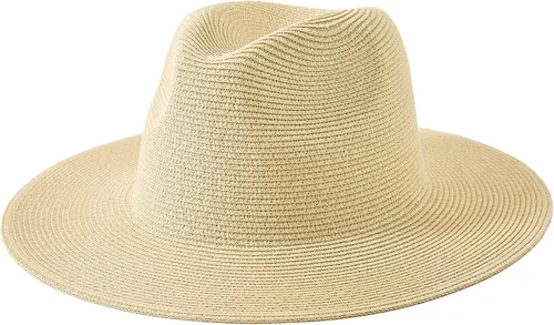 Vista 9 de Lanzom - Sombrero de paja playero para mujer, de ala ancha, plegable, estilo Fedora, UPF50+ 01-fold Cinturón Caqui