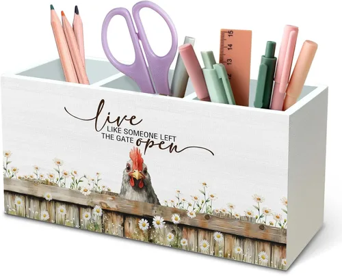Vista 27 de DILSJ Organizador inspirador de 2 compartimentos para lápices, organizador para escritorio, amantes de los pollos regalos para mujeres, Live Like