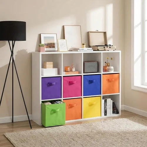 Vista 2 de Hillban 48 cubos de almacenamiento plegables de 11 pulgadas, cubos de tela a granel con doble asa, cubo organizador para armario, juguetes, aula