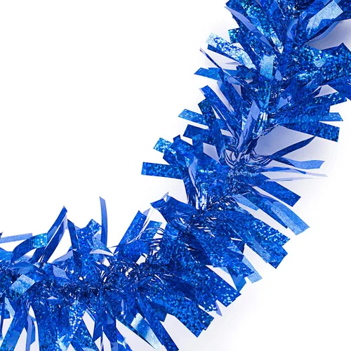 Vista 9 de Anderson's Guirnalda de oropel con purpurina azul metálico, decoración navideña de 25 pies, borde de árbol de Navidad, decoración de flotador
