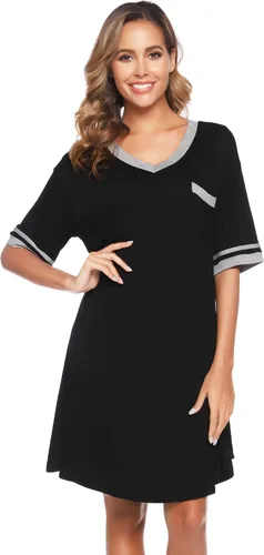 Vista 3 de Vlazom Women's Sleep Shirt Short Sleeve Night Shirts V Neck Nightdress Sleepwear S-XXL