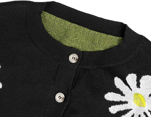Vista 7 de Suéter de punto para mujer, cárdigan con botones, estampado de margaritas, suéter de manga larga, cárdigan ligero e informal