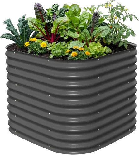 Vista 17 de Vego garden Jardinera elevada redonda de 32 pulgadas de alto y 42 pulgadas para jardín, para verduras, flores, patio, gris moderno