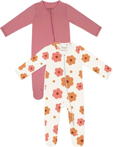 Vista 12 de Jimonda Pijama de bambú para bebé, unisex, para niños y niñas, de una pieza, manga larga, cierre de cremallera de 2 vías, mameluco