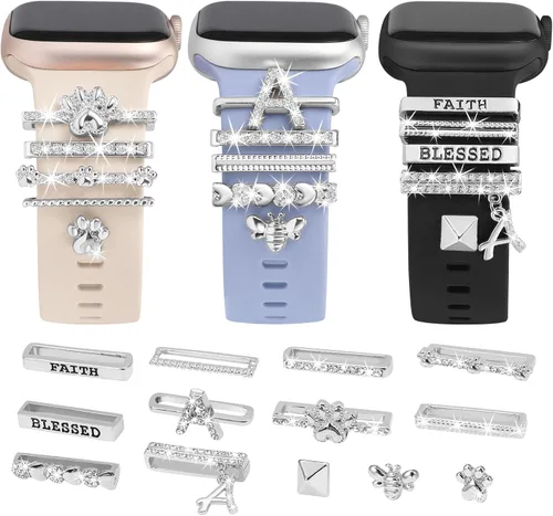 Vista 8 de 13 Pack de dijes para reloj Compatible con correas de Apple Watch/Samsung Galaxy/Google Pixel/Fitbit Versa/Sense, bucles de metal para iWatch Series