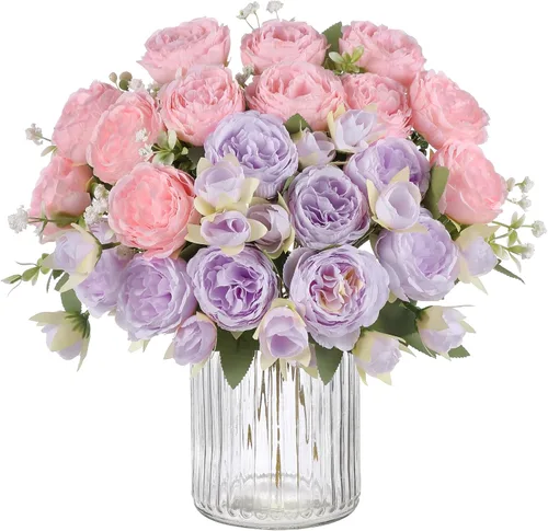 Vista 25 de 2 racimos de flores artificiales de peonía beige, ramo de peonías de seda para bodas, fiestas, centros de mesa, arreglos florales, decoración