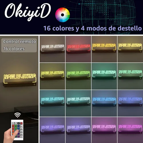 Vista 2 de OkiyiD Soporte de pared para discos de vinilo Light Up Now Playing, soporte para discos de pared, exhibición decorativa, base de madera LED, 16