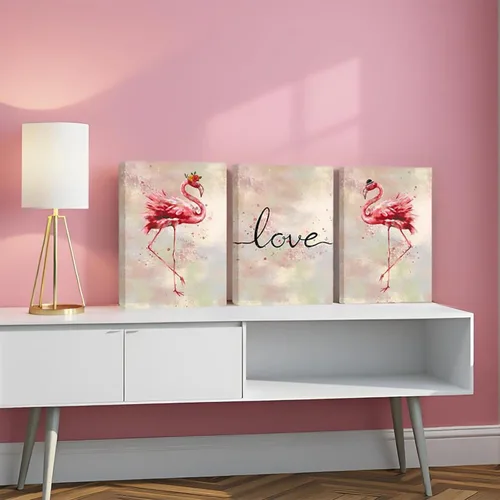 Vista 5 de Conipit Lienzo decorativo de flamenco para sala de estar, impresiones de imagen rosa, arte de amor, pintura romántica de flamenco, decoración
