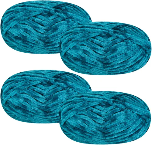 Vista 10 de 4 piezas de 400g de hilo de terciopelo chenilla suave para tejer a ganchillo, hilo esponjoso y cálido para tejer y ganchillo, manualidades DIY Rosa