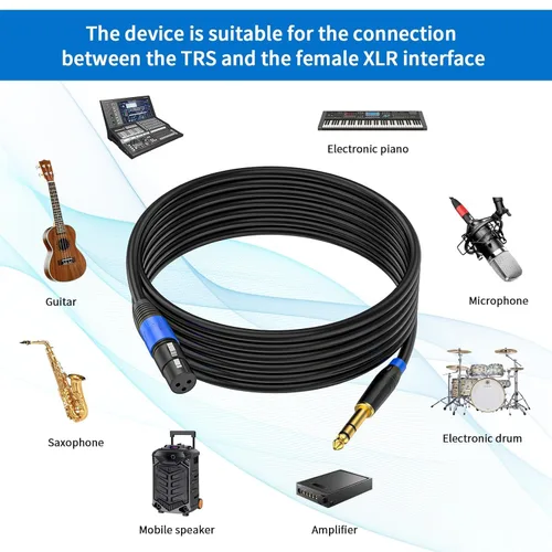 Vista 6 de Pack de 2 Cables XLR Hembra a 1/4 Pulgada 6,35 mm TRS Mono Jack para Micrófono Dinámico, 1,6 Pies, Negro, Cable de Micrófono XLR Hembra Equilibrado