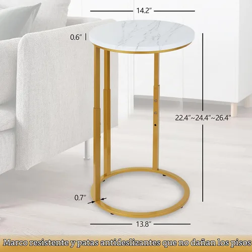 Vista 2 de Serteaw Mesa auxiliar en forma de C, mesa auxiliar resistente para sofá, mesita de noche, espacio pequeño, bandeja para TV, soporte para tocadiscos