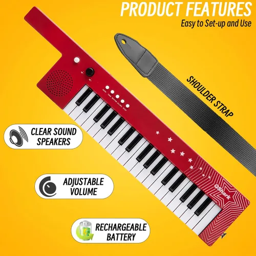 Vista 3 de Teclado de Piano Portátil de 37 Teclas, Juguetes Electrónicos de Karaoke Keytar con Micrófono y Correa de Transporte, 4 Tonos, 4 Ritmos, 10