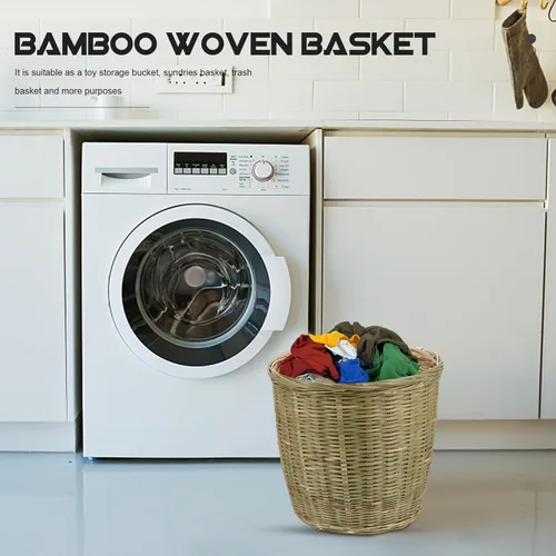 Vista 4 de Luxshiny Cesta de basura con tapa, almacenamiento tejido versátil para dormitorio, cocina, organizador ordenado para verduras y artículos diversos