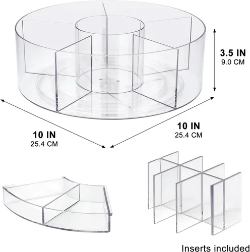 Vista 2 de Organizador de maquillaje giratorio de 360°, plato giratorio transparente de 10 pulgadas, organizador Lazy Susan para tocador, encimera de baño