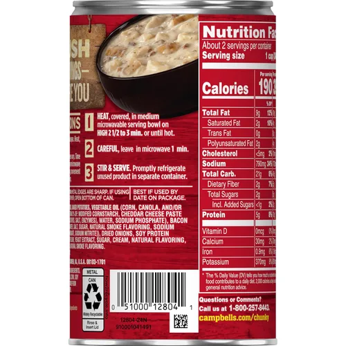 Vista 4 de Campbell’s Chunky - Sopa de papa horneada con queso cheddar y trozos de tocino, lata de 18.8 Oz