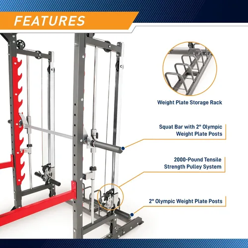 Vista 11 de Marcy Smith Machine Home Gym System SM-4903, All-in-One Strength Training Cage with Weight Bench, Pulley, Squat Rack & Workout Station