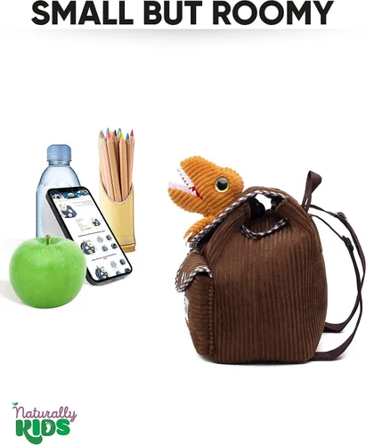 Vista 6 de Naturally KIDS Mini mochila de dinosaurio - Mochila muy pequeña para niñas y niños - Juguetes de dinosaurio para niños de 3 a 5 años - Mochila