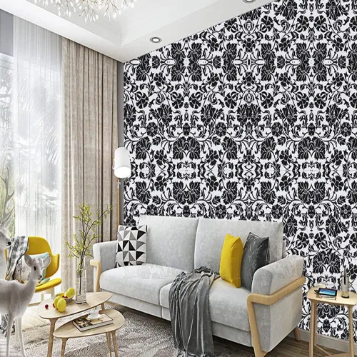 Vista 3 de Papel de contacto floral vintage de estilo europeo clásico para despegar y pegar, papel tapiz floral blanco y negro para paredes de revestimiento