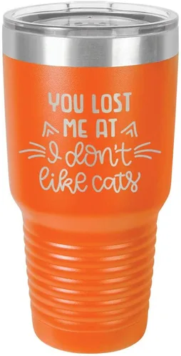 Vista 14 de You Lost Me at I DON'T LIKE CATS Vaso negro de 30 onzas con popote y tapa superior deslizante Taza de viaje de acero inoxidable Comparar