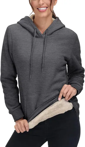 Vista 89 de MAGCOMSEN Sudaderas con capucha para mujer, con forro de sherpa, de vellón, para invierno, cálido, pesado, de algodón, con bolsillo