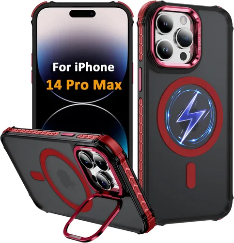 Vista 24 de Funda KETGII para iPhone 13, para iPhone 14, compatible con MagSafe, carga inalámbrica, resistente, a prueba de golpes, pata ajustable, delgada