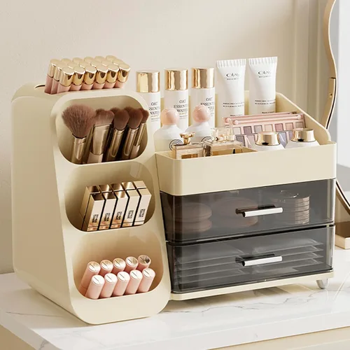 Vista 9 de Aveniee Organizador de maquillaje con cajones, gran organizador de encimera de baño para tocador, almacenamiento de cosméticos de escritorio