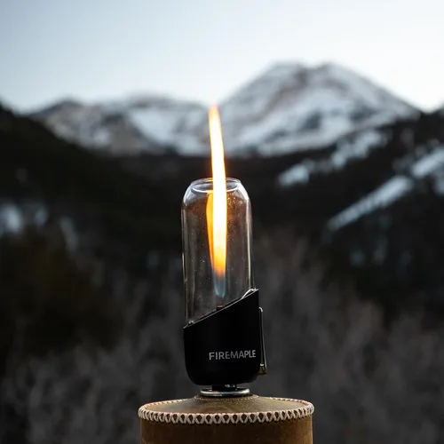 Vista 3 de Fire-Maple Farol naranja para acampar de vidrio, acero y aluminio Recipiente de combustible de propano o isobutano hermosas luces No necesita
